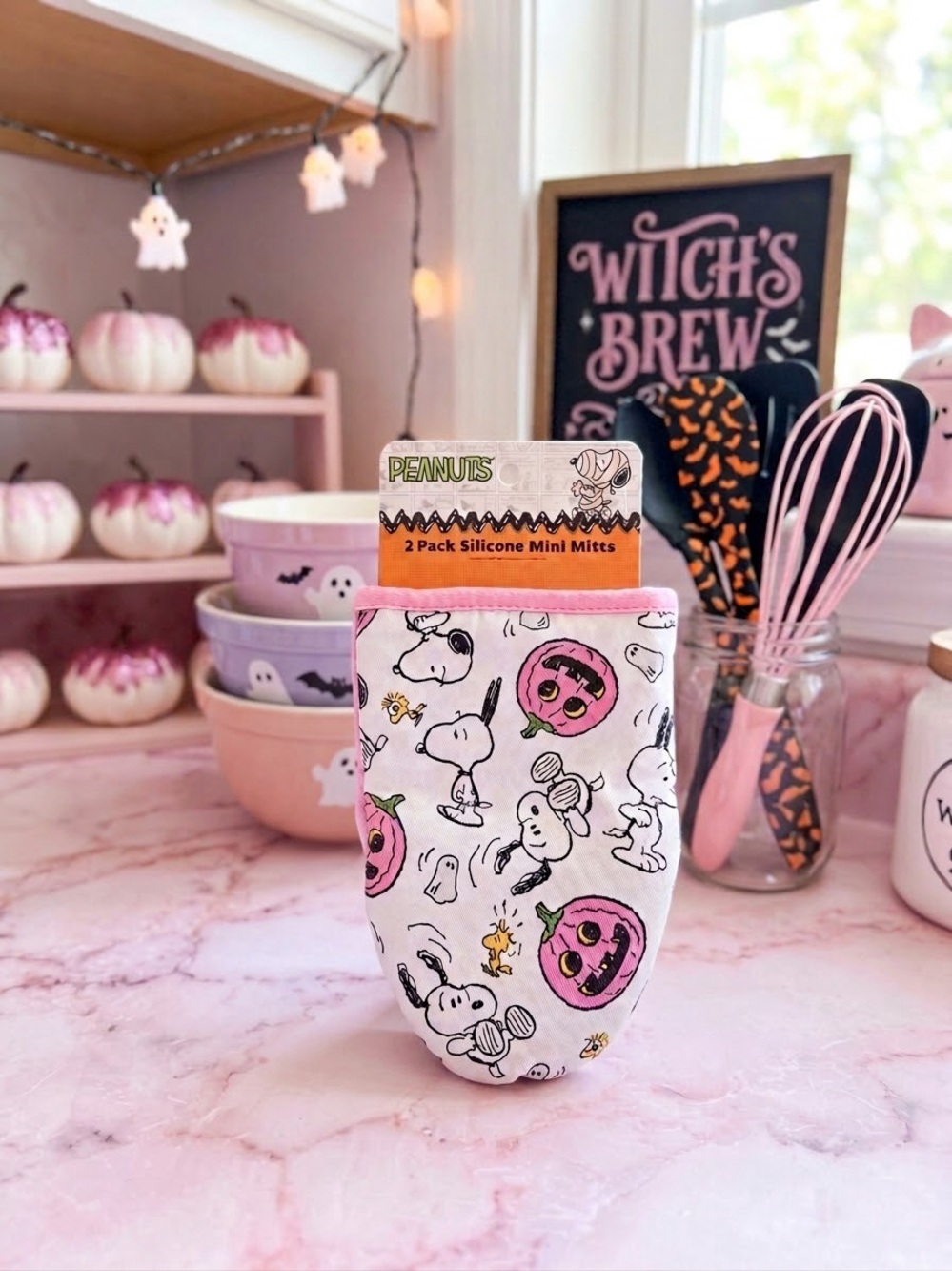 Peanuts Pink and White Halloween Silicone Mini Mitts - 2 Pack
